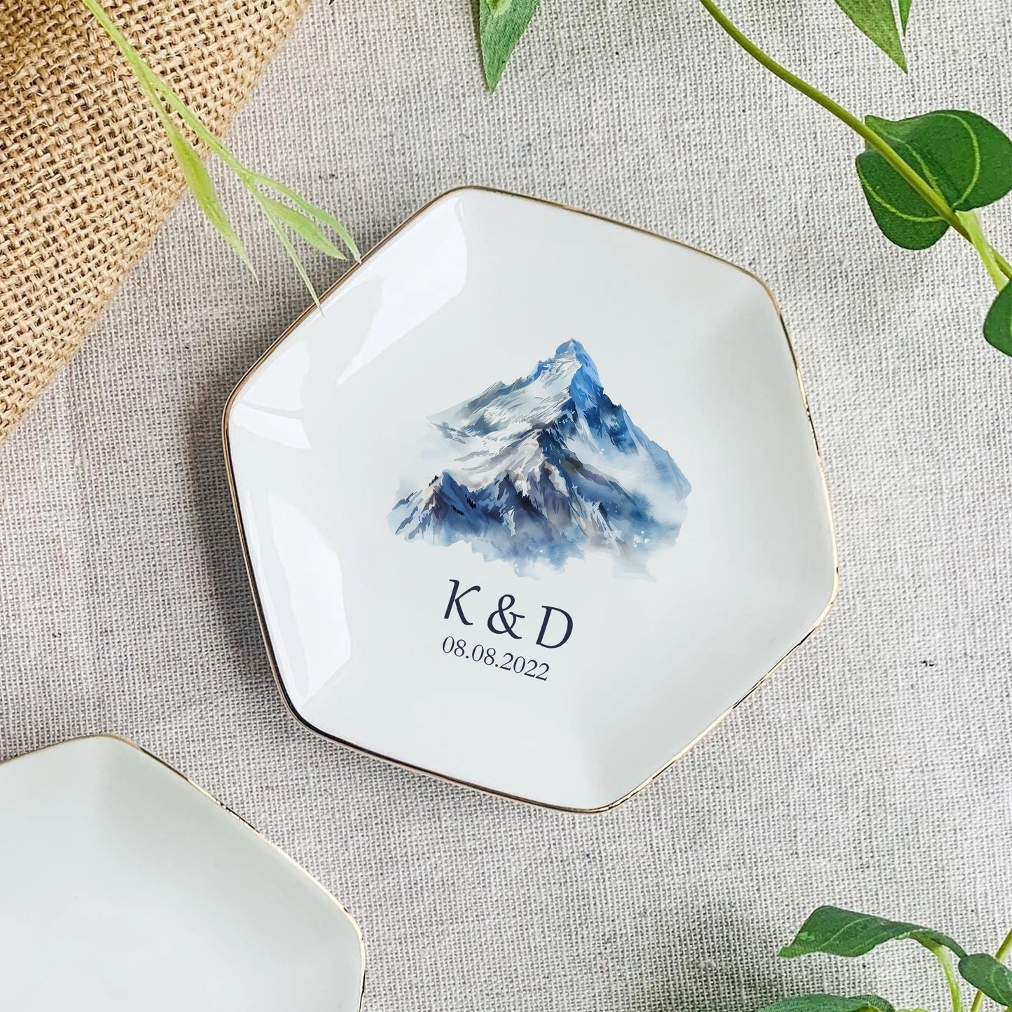 Custom Initials Name And Date – Personalized Trinket Dish  For Engaged Couple