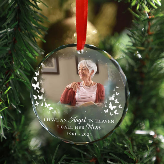 Glass Ornament For Loss Of Mother • Personalized Memorial Ornament For Mom With Photo & Name • Custom Memorial Gift • Christmas Decoration