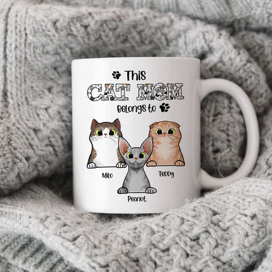 This Cat Mom Belongs To • Custom Mug For Cat Lovers • Personalized Funny Gift For Cat Dad And Cat Mom