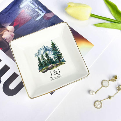 Custom Initials Name And Date – Personalized Trinket Dish  For Engaged Couple