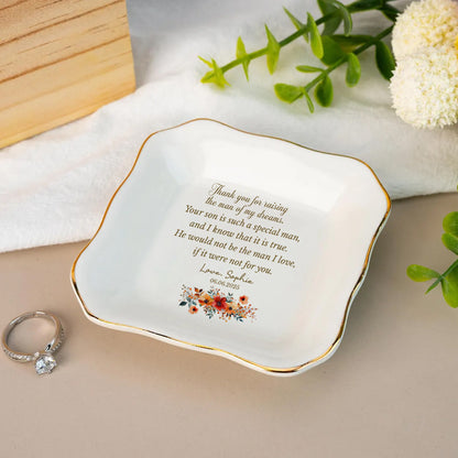 Thank You For Raising The Man Of My Dreams – Personalized Flower Jewelry Dish for Mother in Law
