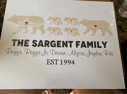 Bear Family Retro Map - Premium Canvas, Poster