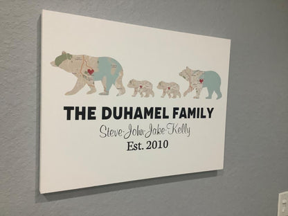 Bear Family Retro Map - Premium Canvas, Poster