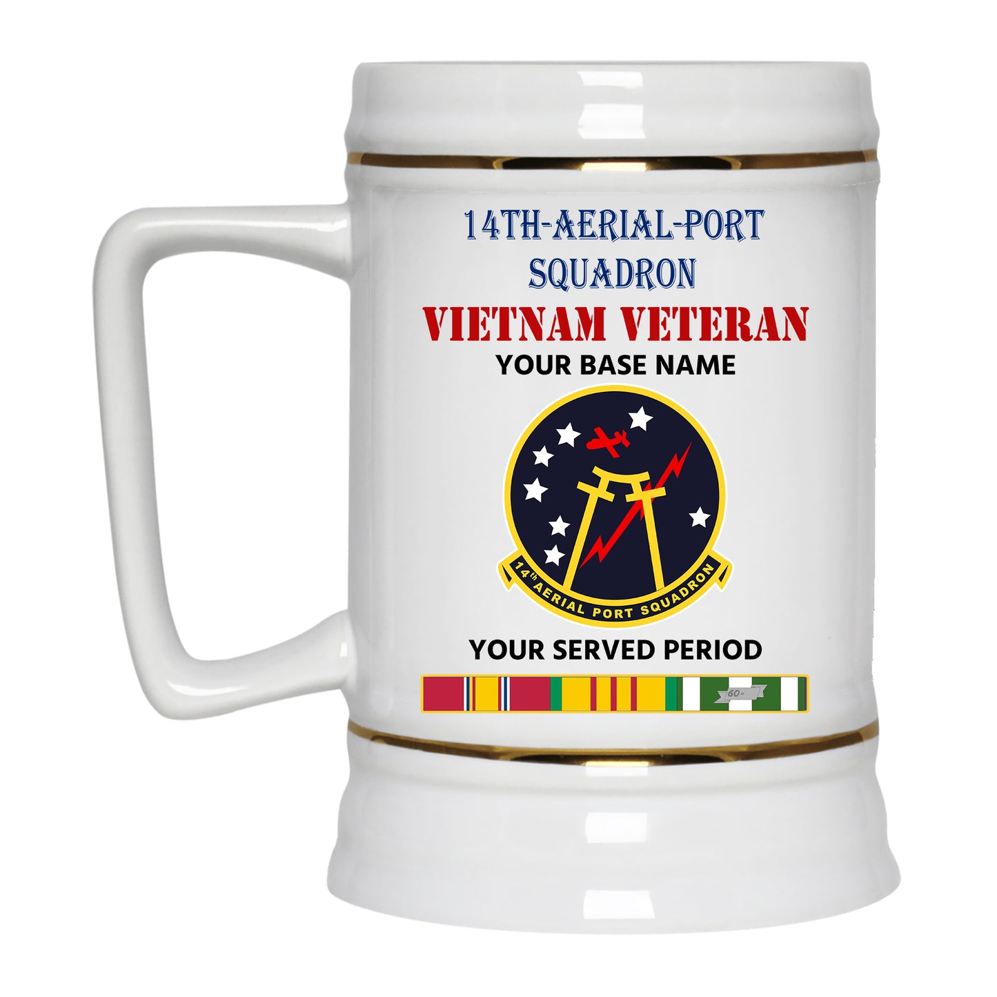 14TH AERIAL PORT SQUADRON BEER STEIN 22oz GOLD TRIM BEER STEIN
