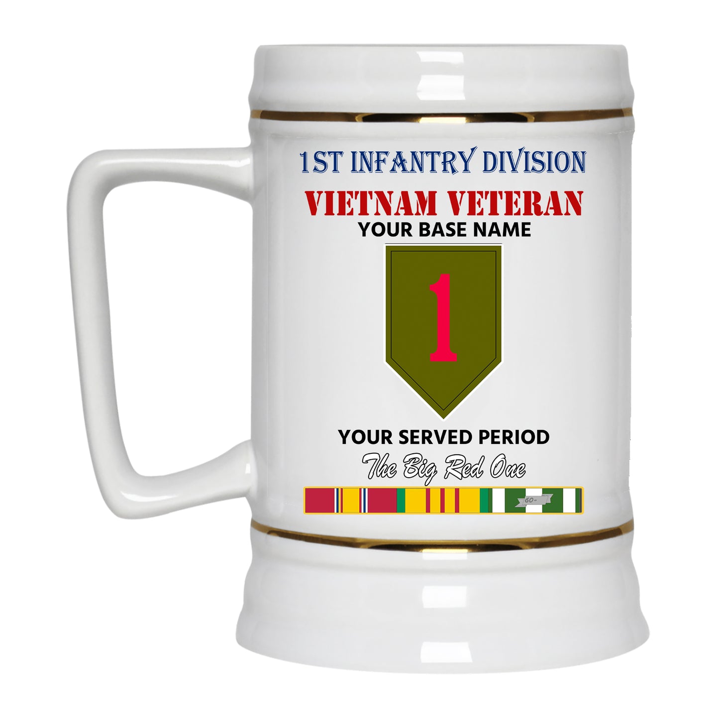 1ST INFANTRY DIVISION BEER STEIN 22oz GOLD TRIM BEER STEIN