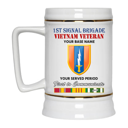 1ST SIGNAL BRIGADE BEER STEIN 22oz GOLD TRIM BEER STEIN