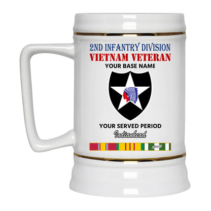2ND INFANTRY DIVISION BEER STEIN 22oz GOLD TRIM BEER STEIN
