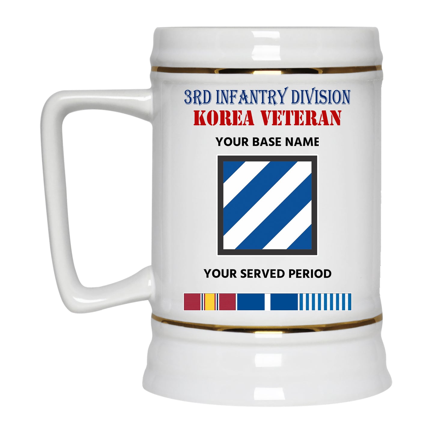 3RD INFANTRY DIVISION 2 BEER STEIN 22oz GOLD TRIM BEER STEIN