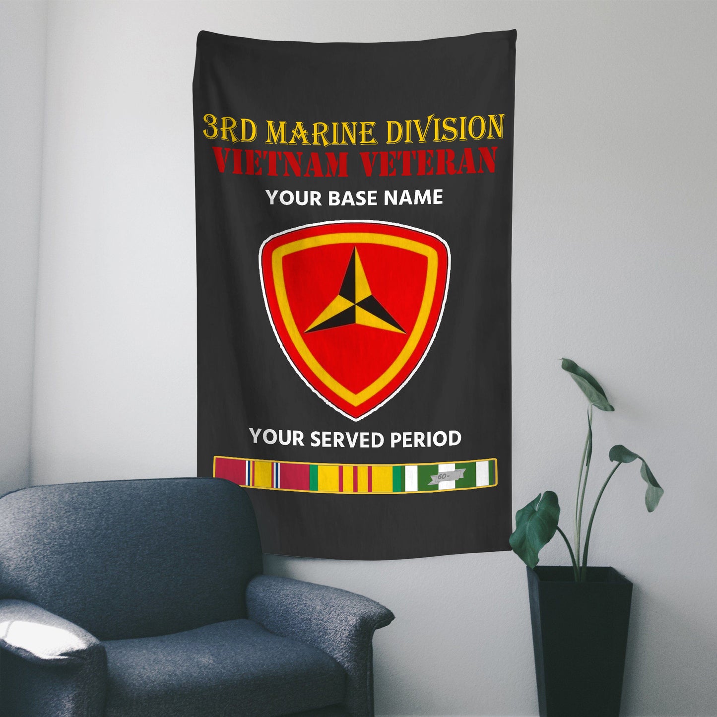 3RD MARINE DIVISION WALL FLAG VERTICAL HORIZONTAL 36 x 60 INCHES WALL FLAG