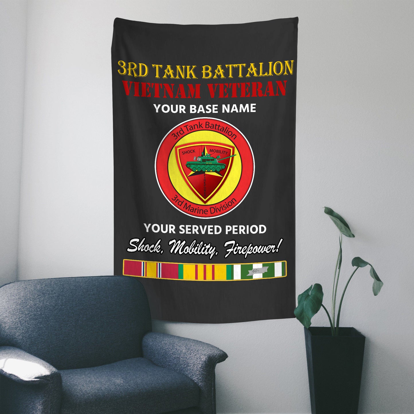 3RD TANK BATTALION MIN WALL FLAG VERTICAL HORIZONTAL 36 x 60 INCHES WALL FLAG
