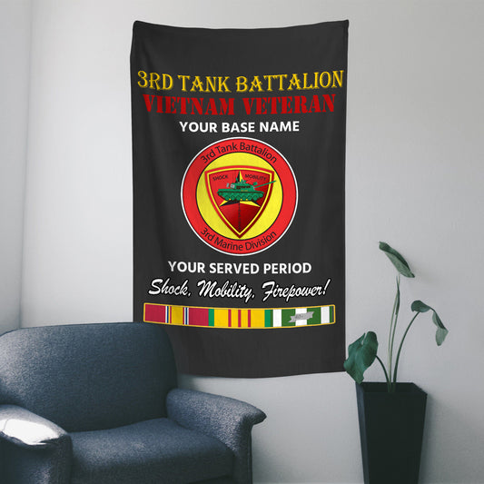 3RD TANK BATTALION MIN WALL FLAG VERTICAL HORIZONTAL 36 x 60 INCHES WALL FLAG