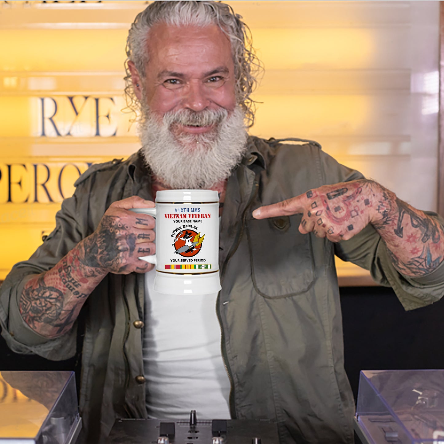 412TH MMS BEER STEIN 22oz GOLD TRIM BEER STEIN