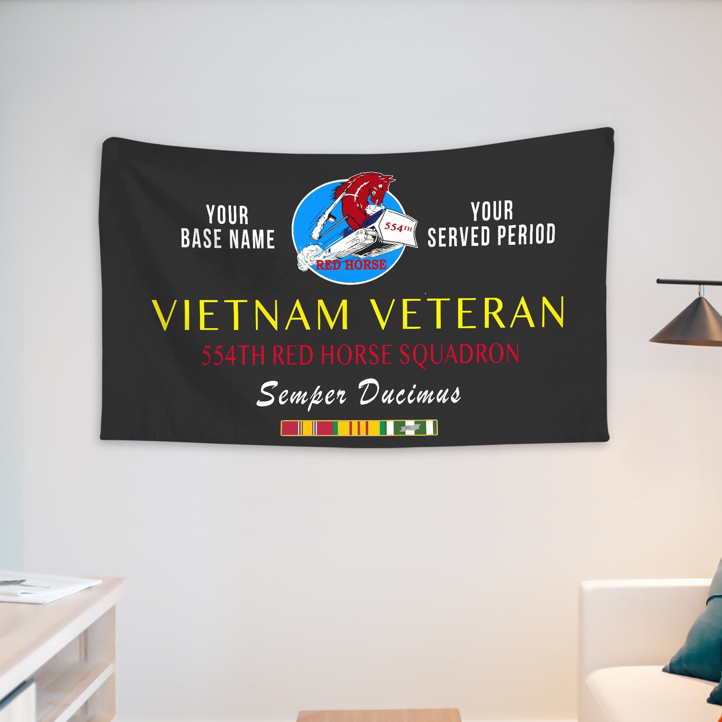 554TH RED HORSE SQUADRON WALL FLAG VERTICAL HORIZONTAL 36 x 60 INCHES WALL FLAG