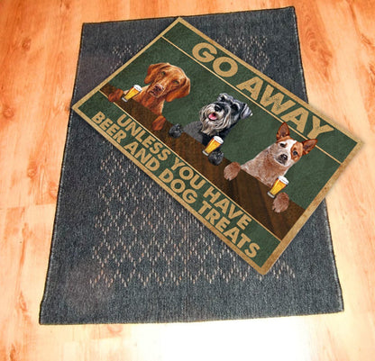GO AWAY! UNLESS YOU HAVE BEER AND DOG TREATS - CUSTOM FUNNY PET DOORMAT