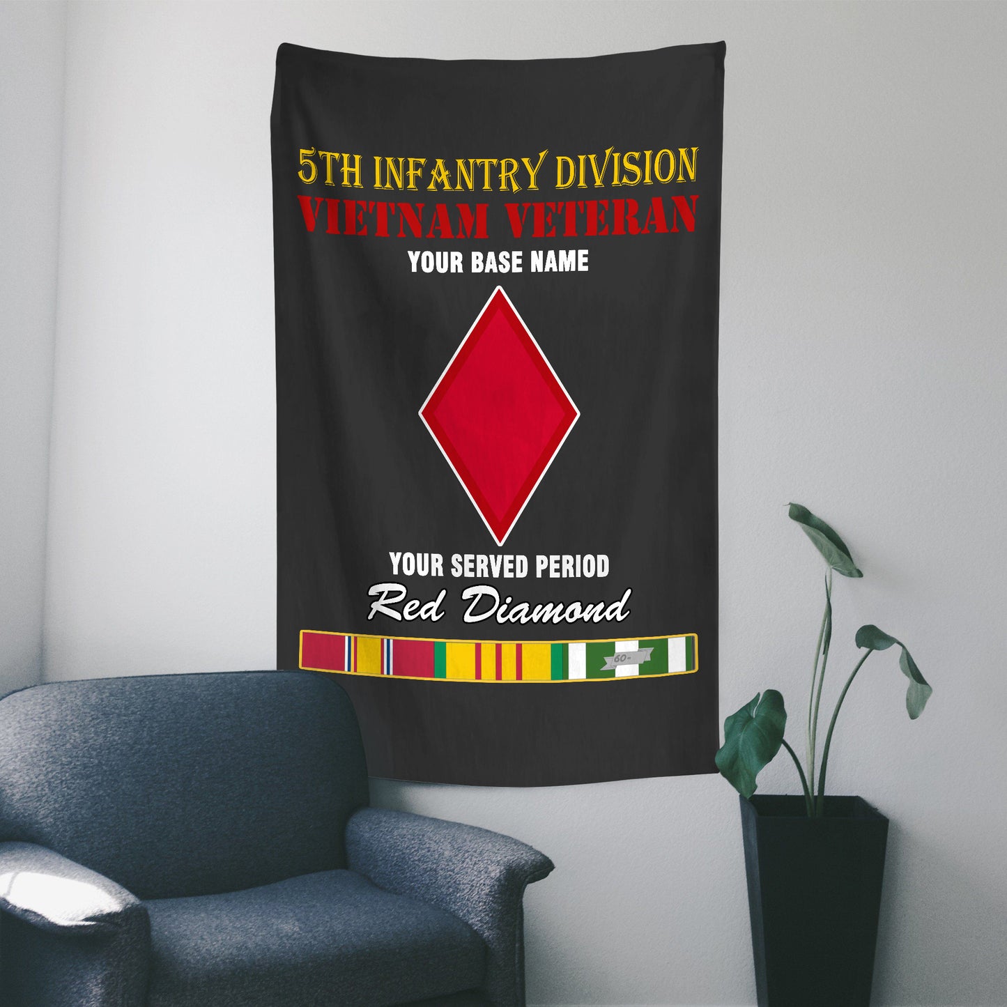 5TH INFANTRY DIVISION WALL FLAG VERTICAL HORIZONTAL 36 x 60 INCHES WALL FLAG