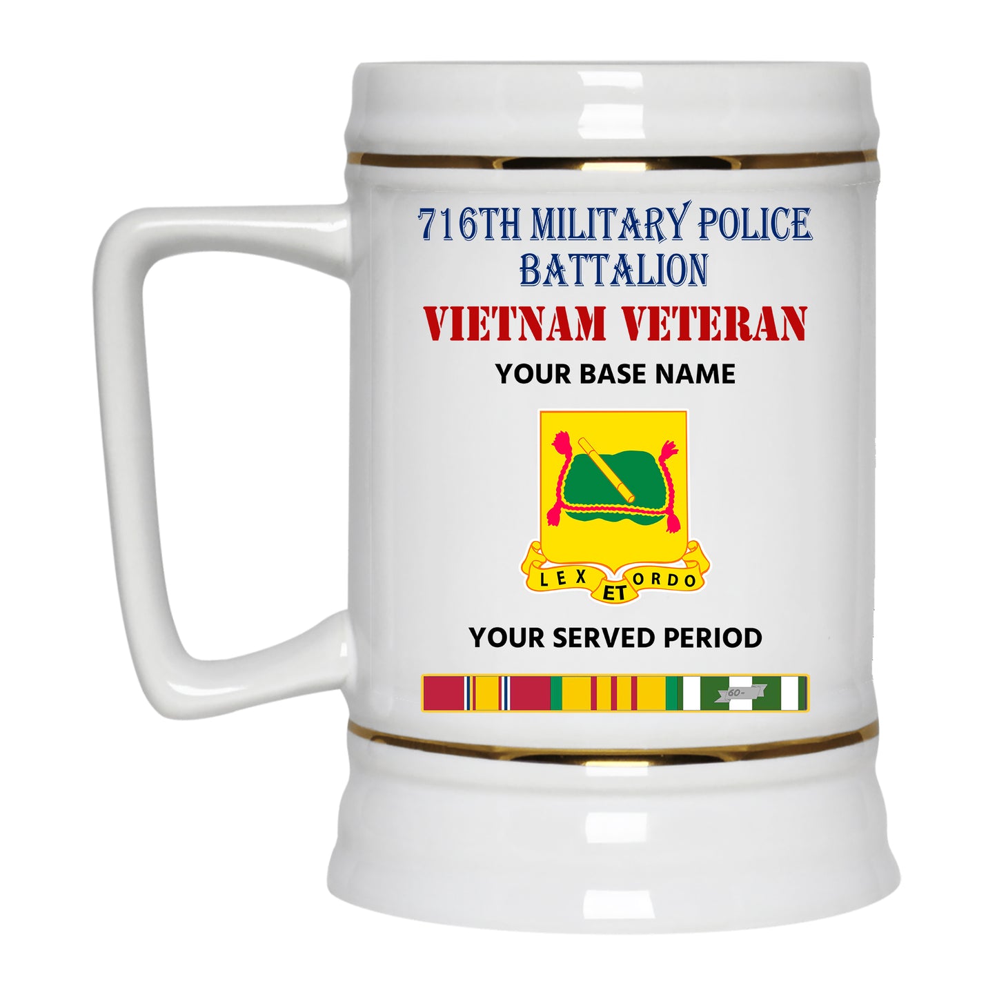 716TH MILITARY POLICE BATTALION BEER STEIN 22oz GOLD TRIM BEER STEIN