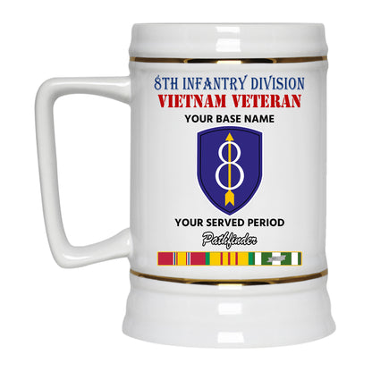 8TH INFANTRY DIVISION BEER STEIN 22oz GOLD TRIM BEER STEIN