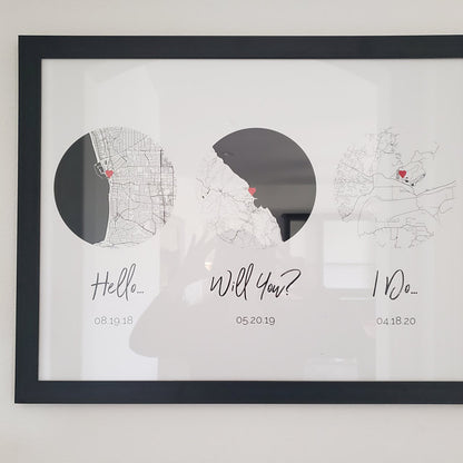 Hello, Will You, I Do, Map Art Print, Anniversary Wedding Gift - Premium Canvas, Poster
