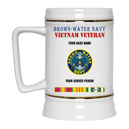 BROWN WATER NAVY BEER STEIN 22oz GOLD TRIM BEER STEIN