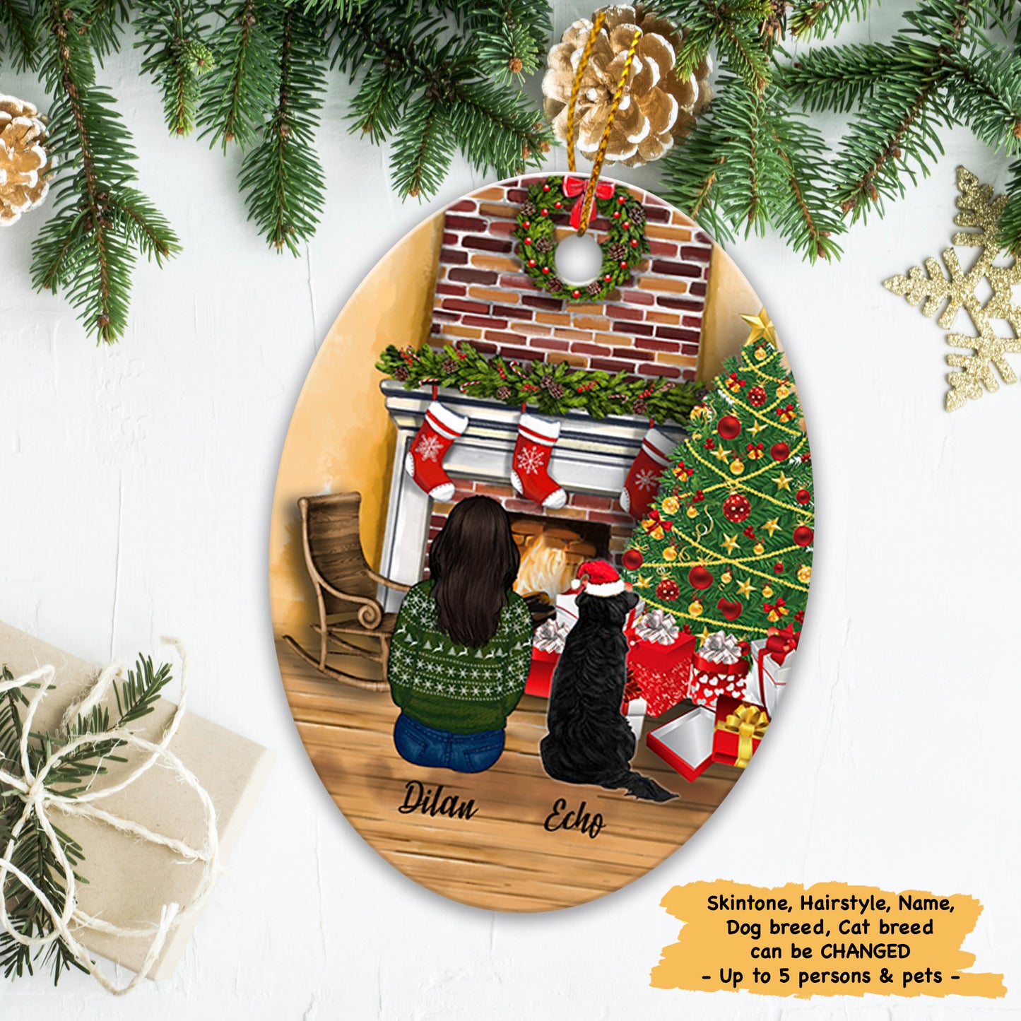 Personalized Dog Christmas Ceramic Ornament Gifts For Dog Lovers, Printed on BOTH Side, DOG And COUPLE, Custom Dog Name Christmas Ornament