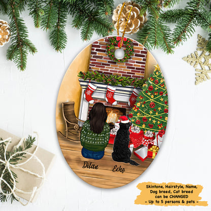 Personalized Dog Christmas Ceramic Ornament Gifts For Dog Lovers, Printed on BOTH Side, DOG And COUPLE, Custom Dog Name Christmas Ornament
