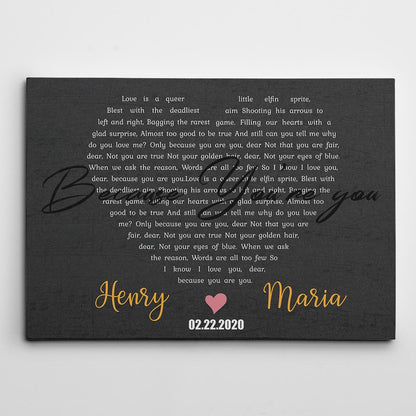 Heart Shaped Wedding Song Lyrics, Names & Date - Premium Personalize Canvas, Poster