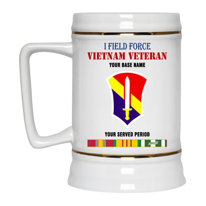 I FIELD FORCE BEER STEIN 22oz GOLD TRIM BEER STEIN