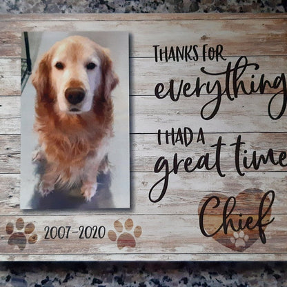 THANKS FOR EVERYTHING - Personalized Pet Memorial - Premium Plaque, Canvas