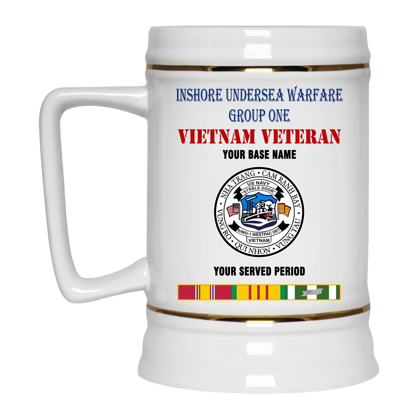INSHORE UNDERSEA WARFARE GROUP BEER STEIN 22oz GOLD TRIM BEER STEIN