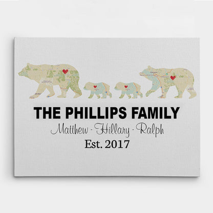 Bear Family Retro Map - Premium Canvas, Poster