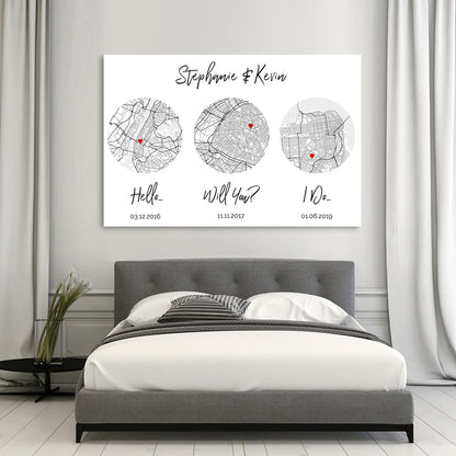 Hello, Will You, I Do, Map Art Print, Anniversary Wedding Gift - Premium Canvas, Poster