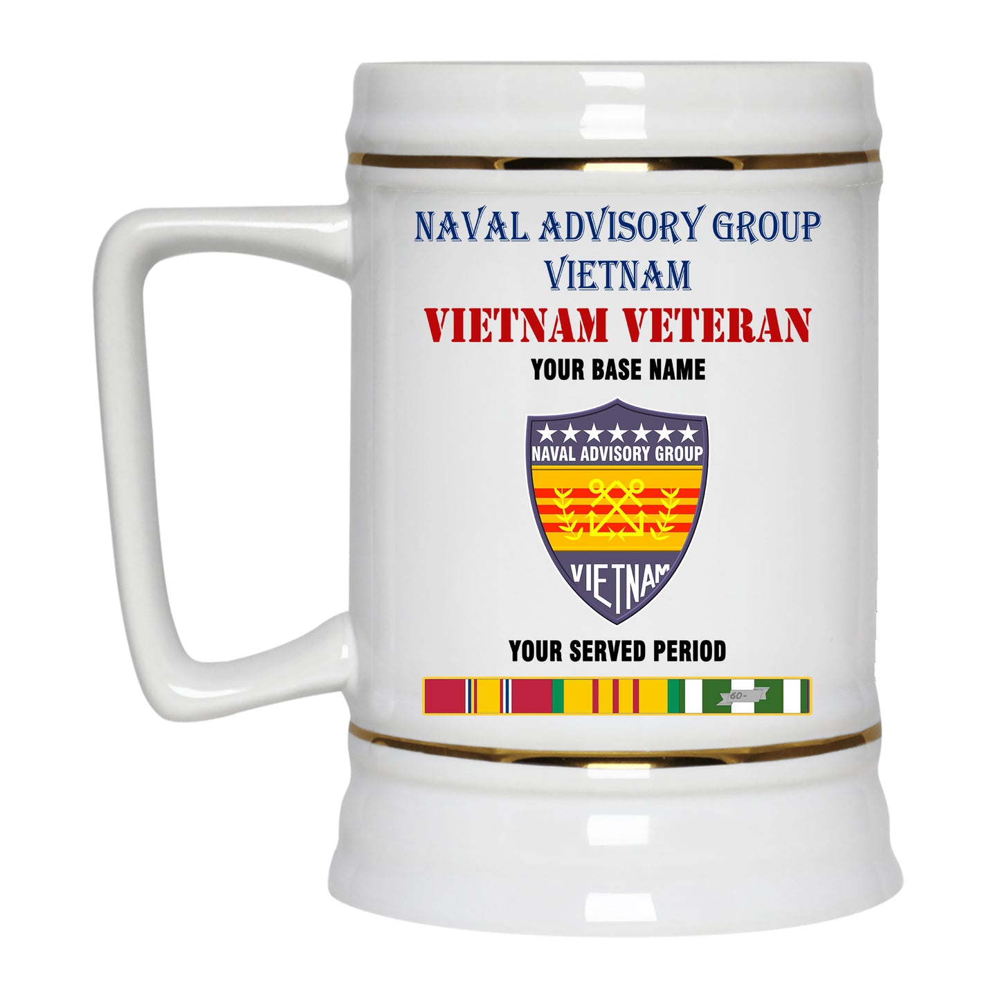 NAVAL ADVISORY GROUP VIETNAM BEER STEIN 22oz GOLD TRIM BEER STEIN