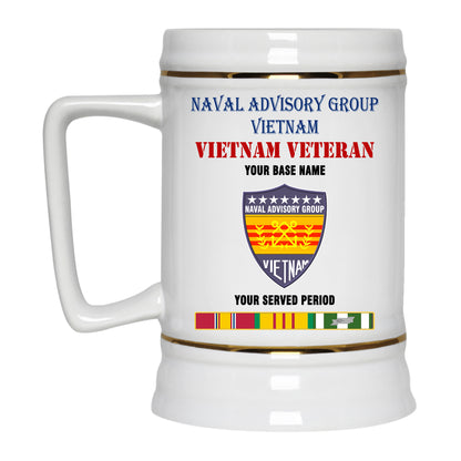 NAVAL ADVISORY GROUP VIETNAM BEER STEIN 22oz GOLD TRIM BEER STEIN