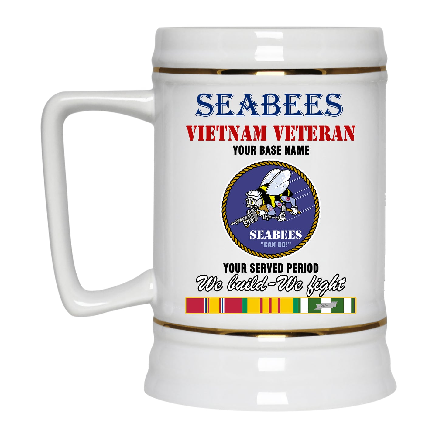 NAVY SEABEES BEER STEIN 22oz GOLD TRIM BEER STEIN