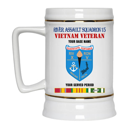 RIVER ASSAULT SQUADRON 15 BEER STEIN 22oz GOLD TRIM BEER STEIN