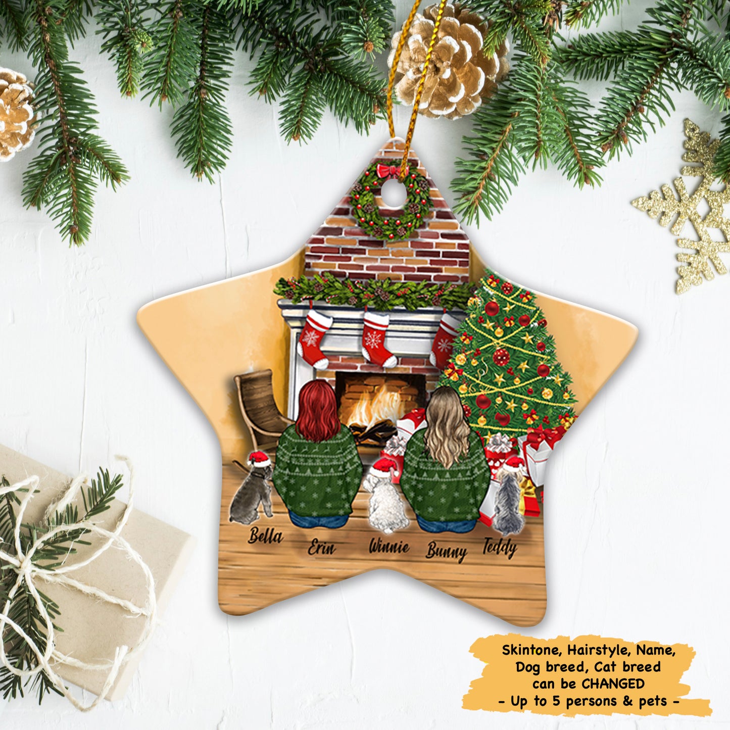 Personalized Dog Christmas Ceramic Ornament Gifts For Dog Lovers, Printed on BOTH Side, DOG And COUPLE, Custom Dog Name Christmas Ornament
