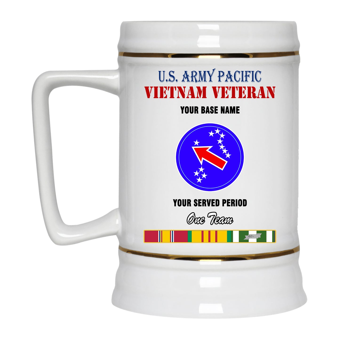 UNITED STATES ARMY PACIFIC BEER STEIN 22oz GOLD TRIM BEER STEIN
