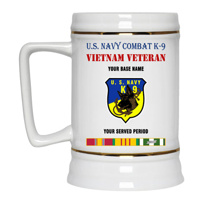 US NAVY COMBAT K9 BEER STEIN 22oz GOLD TRIM BEER STEIN