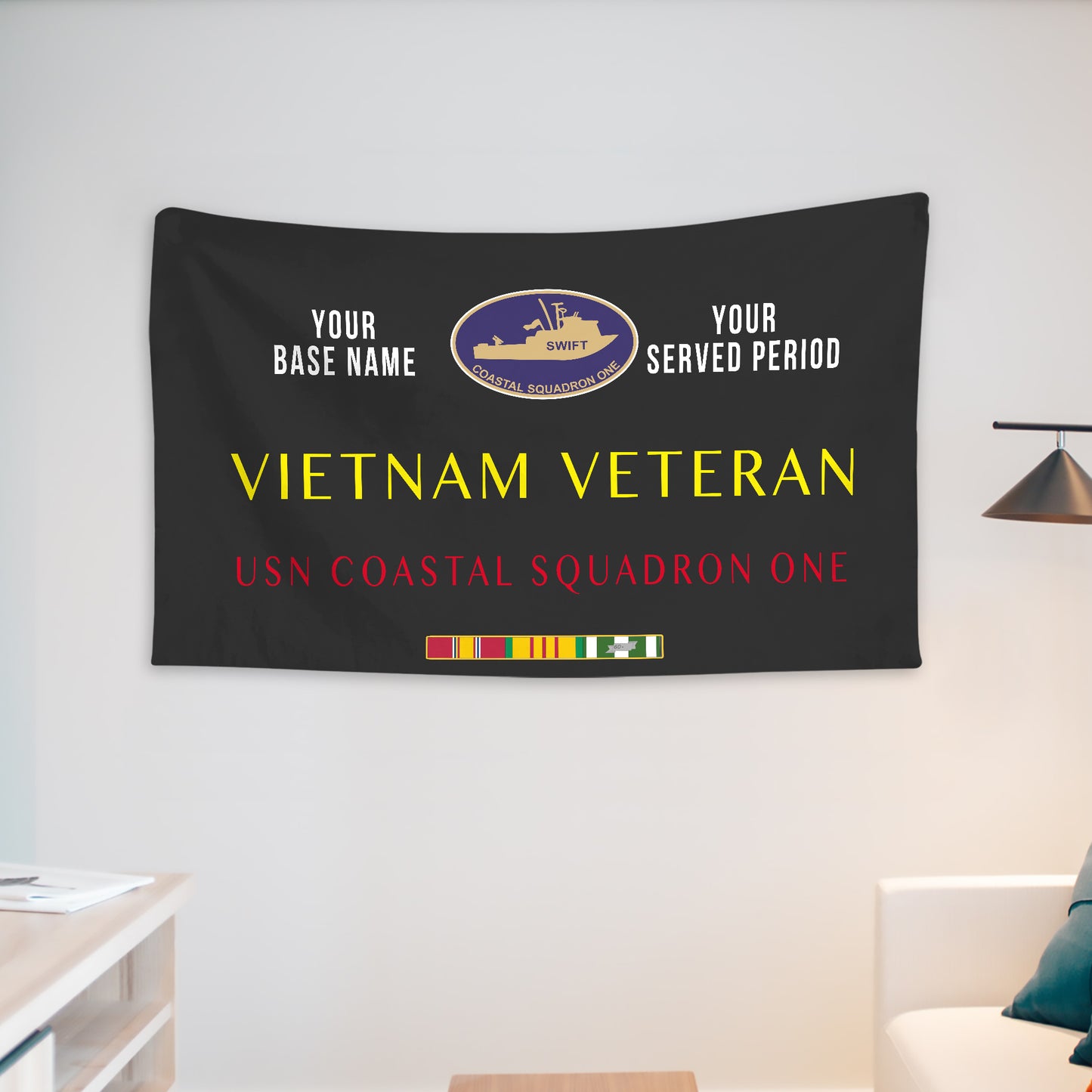 USN COASTAL SQUADRON ONE WALL FLAG VERTICAL HORIZONTAL 36 x 60 INCHES WALL FLAG