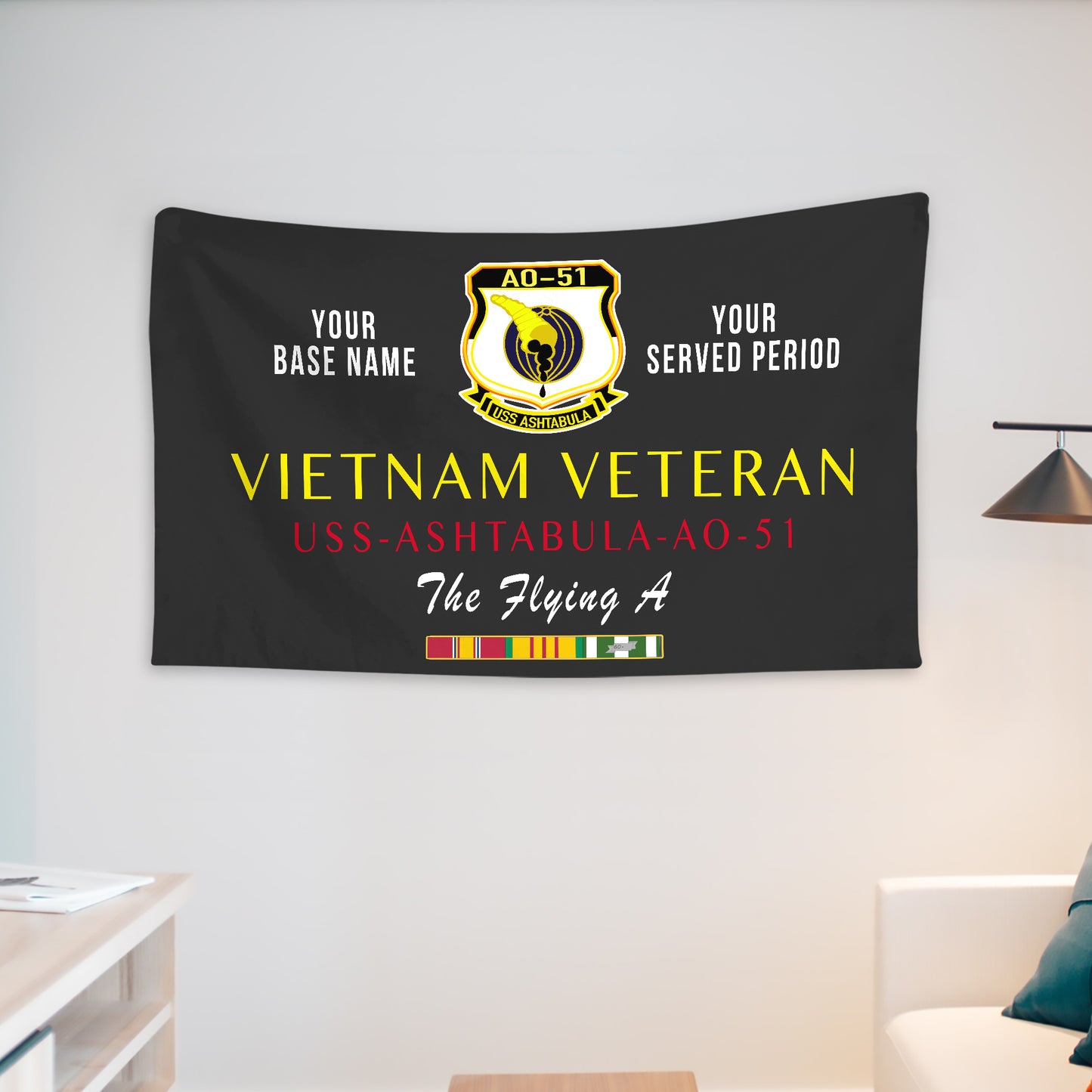 USS ASHTABULA A0 51 WALL FLAG VERTICAL HORIZONTAL 36 x 60 INCHES WALL FLAG