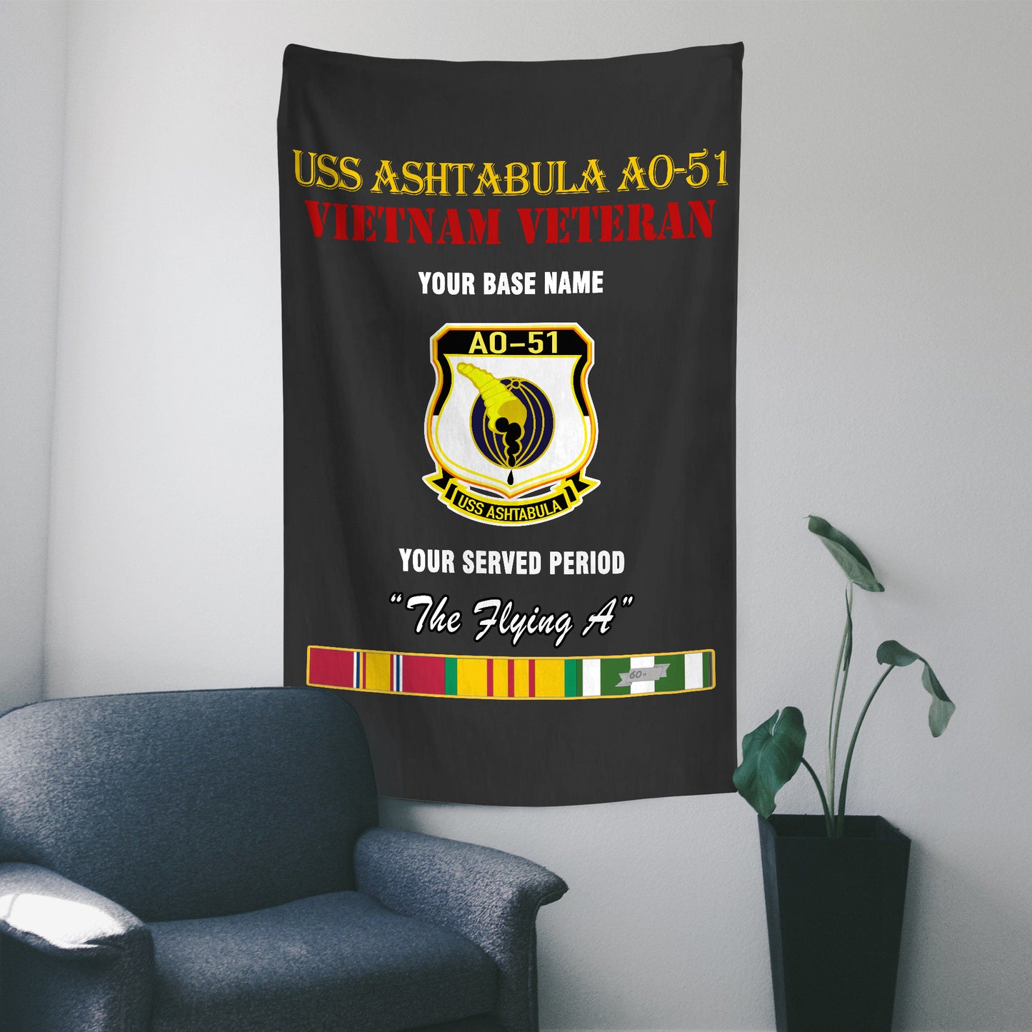USS ASHTABULA A0 51 WALL FLAG VERTICAL HORIZONTAL 36 x 60 INCHES WALL FLAG
